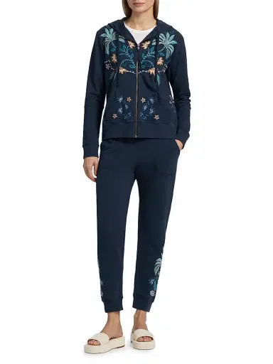 Johnny Was Women's Una Embroidered French Terry Joggers - Blue Night | Thumbnail 2 Johnny Was Women's Una Embroidered French Terry Joggers - Blue Night | Thumbnail 2