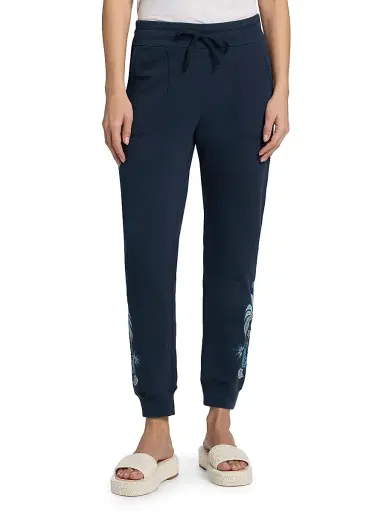 Johnny Was Women's Una Embroidered French Terry Joggers - Blue Night | Thumbnail 3 Johnny Was Women's Una Embroidered French Terry Joggers - Blue Night | Thumbnail 3