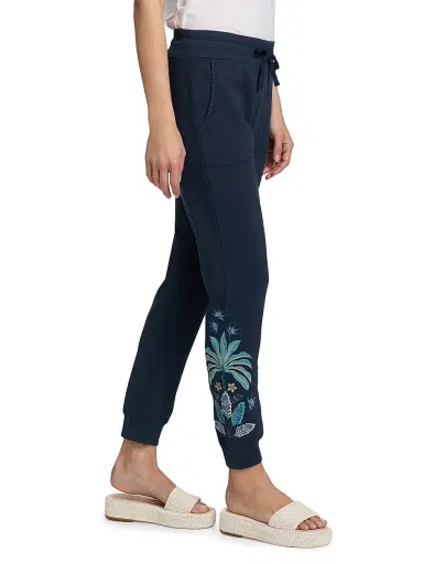 Johnny Was Women's Una Embroidered French Terry Joggers - Blue Night | Thumbnail 4 Johnny Was Women's Una Embroidered French Terry Joggers - Blue Night | Thumbnail 4