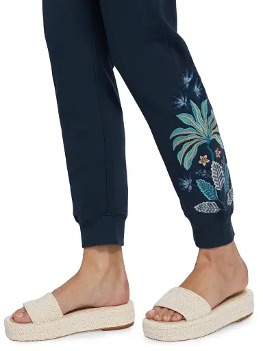 Johnny Was Women's Una Embroidered French Terry Joggers - Blue Night | Thumbnail 6 Johnny Was Women's Una Embroidered French Terry Joggers - Blue Night | Thumbnail 6