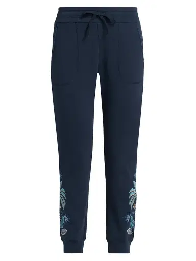Johnny Was Women's Una Embroidered French Terry Joggers - Blue Night | Thumbnail 1 Johnny Was Women's Una Embroidered French Terry Joggers - Blue Night | Thumbnail 1