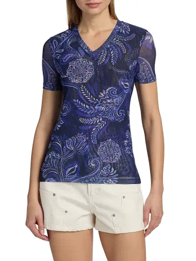 Johnny Was Women's Miko Floral Mesh V-Neck T-Shirt - Miko | Thumbnail 3 Johnny Was Women's Miko Floral Mesh V-Neck T-Shirt - Miko | Thumbnail 3
