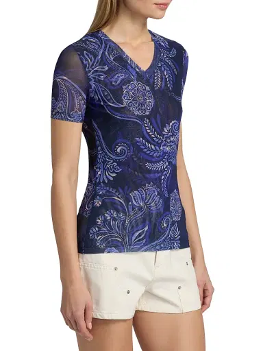 Johnny Was Women's Miko Floral Mesh V-Neck T-Shirt - Miko | Thumbnail 4 Johnny Was Women's Miko Floral Mesh V-Neck T-Shirt - Miko | Thumbnail 4