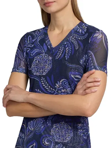 Johnny Was Women's Miko Floral Mesh V-Neck T-Shirt - Miko | Thumbnail 6 Johnny Was Women's Miko Floral Mesh V-Neck T-Shirt - Miko | Thumbnail 6