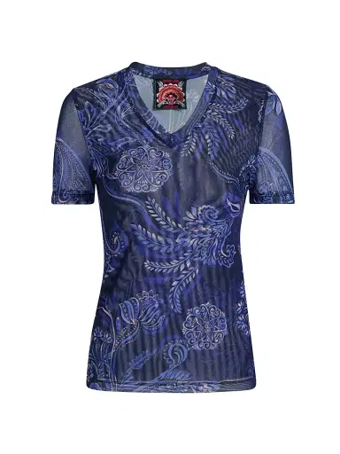 Johnny Was Women's Miko Floral Mesh V-Neck T-Shirt - Miko | Thumbnail 1 Johnny Was Women's Miko Floral Mesh V-Neck T-Shirt - Miko | Thumbnail 1