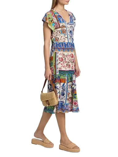 Johnny Was Women's The Janie Patchwork Printed Tea-Length Dress - Armeria Scarf | Thumbnail 2 Johnny Was Women's The Janie Patchwork Printed Tea-Length Dress - Armeria Scarf | Thumbnail 2
