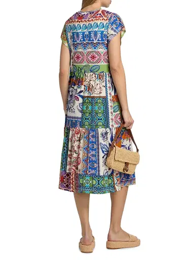 Johnny Was Women's The Janie Patchwork Printed Tea-Length Dress - Armeria Scarf | Thumbnail 5 Johnny Was Women's The Janie Patchwork Printed Tea-Length Dress - Armeria Scarf | Thumbnail 5