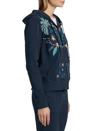 Johnny Was Women's Una Embroidered Stretch-Cotton Zip-Front Hoodie - Blue Night | Thumbnail 4 Johnny Was Women's Una Embroidered Stretch-Cotton Zip-Front Hoodie - Blue Night | Thumbnail 4