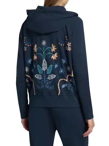 Johnny Was Women's Una Embroidered Stretch-Cotton Zip-Front Hoodie - Blue Night | Thumbnail 5 Johnny Was Women's Una Embroidered Stretch-Cotton Zip-Front Hoodie - Blue Night | Thumbnail 5