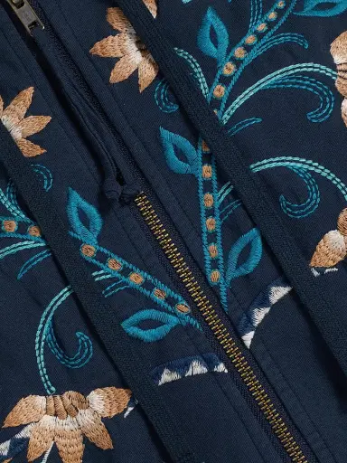 Johnny Was Women's Una Embroidered Stretch-Cotton Zip-Front Hoodie - Blue Night | Thumbnail 7 Johnny Was Women's Una Embroidered Stretch-Cotton Zip-Front Hoodie - Blue Night | Thumbnail 7
