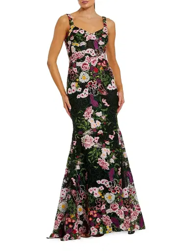 Mac Duggal Women's Floral Embroidered Mermaid Gown - Black Multi | Thumbnail 1 Mac Duggal Women's Floral Embroidered Mermaid Gown - Black Multi | Thumbnail 1