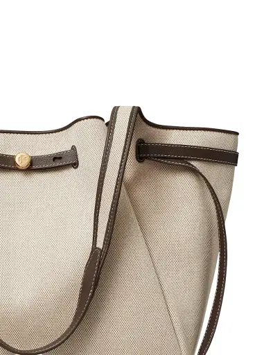Tory Burch Women's Romy Cotton Canvas Tote Bag - Dusty Almond Bianco White | Thumbnail 4 Tory Burch Women's Romy Cotton Canvas Tote Bag - Dusty Almond Bianco White | Thumbnail 4