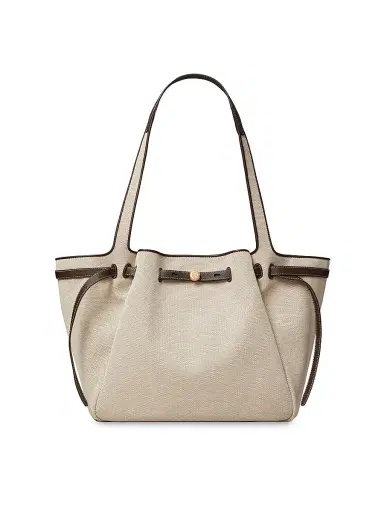 Tory Burch Women's Romy Cotton Canvas Tote Bag - Dusty Almond Bianco White | Thumbnail 1 Tory Burch Women's Romy Cotton Canvas Tote Bag - Dusty Almond Bianco White | Thumbnail 1