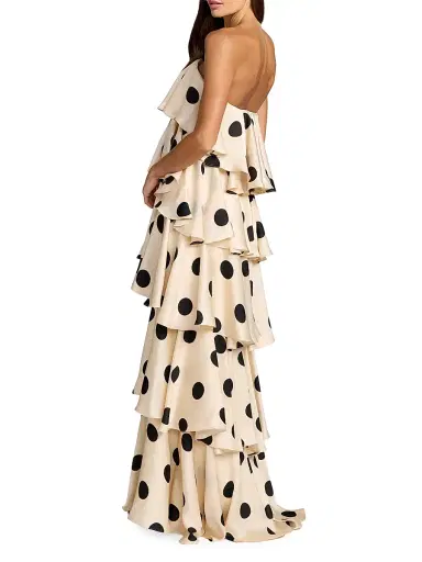 Mac Duggal Women's Ruffled Tiered Polka Dot Charmeuse Gown - Cream Black | Thumbnail 2 Mac Duggal Women's Ruffled Tiered Polka Dot Charmeuse Gown - Cream Black | Thumbnail 2