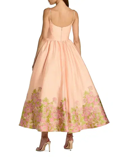 Mac Duggal Women's Brocade Organza Bow-Accented Midi-Dress - Pink Multi | Thumbnail 2 Mac Duggal Women's Brocade Organza Bow-Accented Midi-Dress - Pink Multi | Thumbnail 2