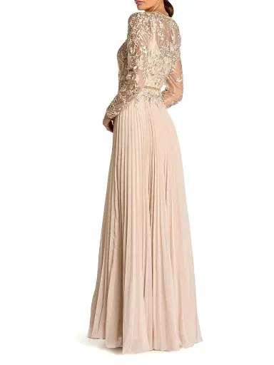 Mac Duggal Women's Floral-Embroidered Pleated Gown - Taupe - Size 18 | Thumbnail 2 Mac Duggal Women's Floral-Embroidered Pleated Gown - Taupe - Size 18 | Thumbnail 2