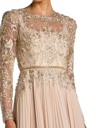 Mac Duggal Women's Floral-Embroidered Pleated Gown - Taupe - Size 18 | Thumbnail 3 Mac Duggal Women's Floral-Embroidered Pleated Gown - Taupe - Size 18 | Thumbnail 3