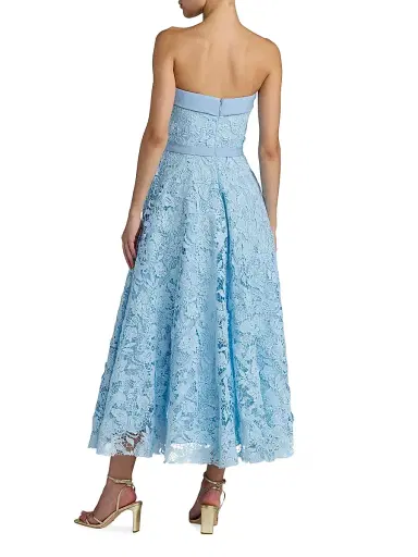 Mac Duggal Women's Floral-Lace Crepe Strapless Midi-Dress - Powder Blue | Thumbnail 2 Mac Duggal Women's Floral-Lace Crepe Strapless Midi-Dress - Powder Blue | Thumbnail 2