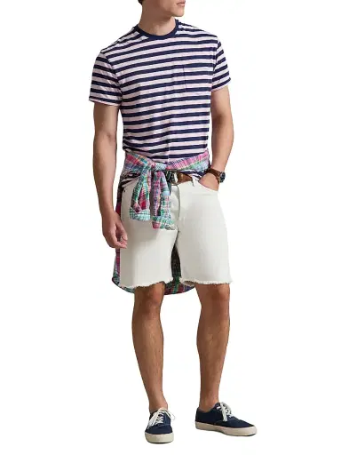 Polo Ralph Lauren Men's Striped Crewneck T-Shirt - Garden Pink Dark Cobalt | Thumbnail 2 Polo Ralph Lauren Men's Striped Crewneck T-Shirt - Garden Pink Dark Cobalt | Thumbnail 2