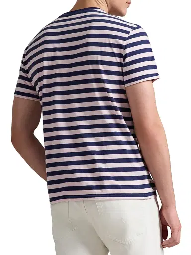 Polo Ralph Lauren Men's Striped Crewneck T-Shirt - Garden Pink Dark Cobalt | Thumbnail 4 Polo Ralph Lauren Men's Striped Crewneck T-Shirt - Garden Pink Dark Cobalt | Thumbnail 4