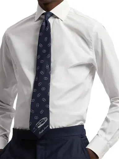 Ralph Lauren Purple Label Men's Boat Scenic Silk Neck Tie - Navy | Thumbnail 2 Ralph Lauren Purple Label Men's Boat Scenic Silk Neck Tie - Navy | Thumbnail 2