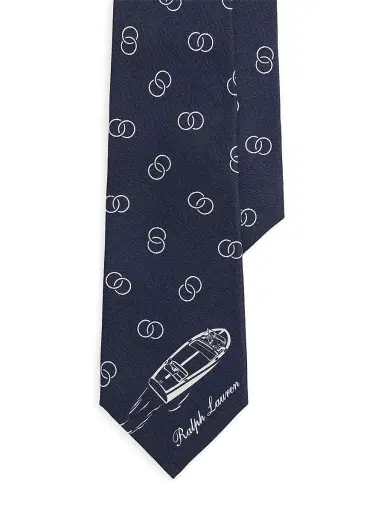 Ralph Lauren Purple Label Men's Boat Scenic Silk Neck Tie - Navy | Thumbnail 1 Ralph Lauren Purple Label Men's Boat Scenic Silk Neck Tie - Navy | Thumbnail 1