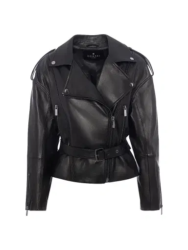 Gorski Women's Select Nappa Leather Peplum Moto Zip Jacket - Black - Size XL | Thumbnail 1 Gorski Women's Select Nappa Leather Peplum Moto Zip Jacket - Black - Size XL | Thumbnail 1