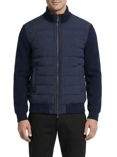 Gorski Men's Knit Bomber Jacket with Quilted Down - Navy - Size XXL | Thumbnail 2 Gorski Men's Knit Bomber Jacket with Quilted Down - Navy - Size XXL | Thumbnail 2