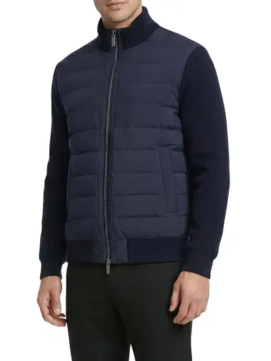Gorski Men's Knit Bomber Jacket with Quilted Down - Navy - Size XXL | Thumbnail 3 Gorski Men's Knit Bomber Jacket with Quilted Down - Navy - Size XXL | Thumbnail 3