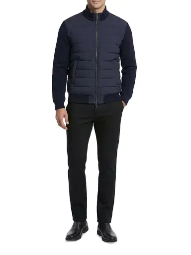 Gorski Men's Knit Bomber Jacket with Quilted Down - Navy - Size XXL | Thumbnail 5 Gorski Men's Knit Bomber Jacket with Quilted Down - Navy - Size XXL | Thumbnail 5
