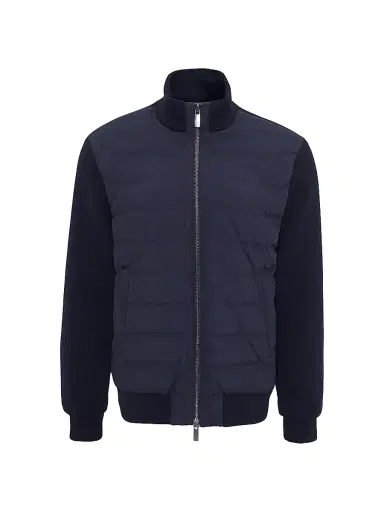 Gorski Men's Knit Bomber Jacket with Quilted Down - Navy - Size XXL | Thumbnail 1 Gorski Men's Knit Bomber Jacket with Quilted Down - Navy - Size XXL | Thumbnail 1