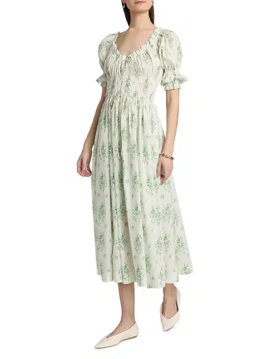 DÔEN Women's Ischia Botanical Midi-Dress - Green Petit Bouquet Dechamon - Size XS | Thumbnail 2 DÔEN Women's Ischia Botanical Midi-Dress - Green Petit Bouquet Dechamon - Size XS | Thumbnail 2