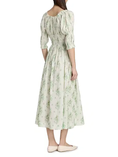 DÔEN Women's Ischia Botanical Midi-Dress - Green Petit Bouquet Dechamon - Size XS | Thumbnail 5 DÔEN Women's Ischia Botanical Midi-Dress - Green Petit Bouquet Dechamon - Size XS | Thumbnail 5