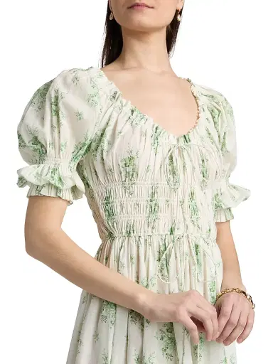 DÔEN Women's Ischia Botanical Midi-Dress - Green Petit Bouquet Dechamon - Size XS | Thumbnail 6 DÔEN Women's Ischia Botanical Midi-Dress - Green Petit Bouquet Dechamon - Size XS | Thumbnail 6