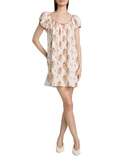 DÔEN Women's Julia Floral Cotton Minidress - Pink Petit Bouquet Dechamoni | Thumbnail 2 DÔEN Women's Julia Floral Cotton Minidress - Pink Petit Bouquet Dechamoni | Thumbnail 2