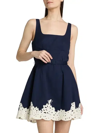 Tanya Taylor Women's Paige Cutwork Lace Cotton Minidress - Maritime Blue | Thumbnail 3 Tanya Taylor Women's Paige Cutwork Lace Cotton Minidress - Maritime Blue | Thumbnail 3