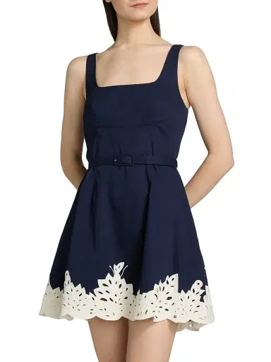 Tanya Taylor Women's Paige Cutwork Lace Cotton Minidress - Maritime Blue | Thumbnail 4 Tanya Taylor Women's Paige Cutwork Lace Cotton Minidress - Maritime Blue | Thumbnail 4