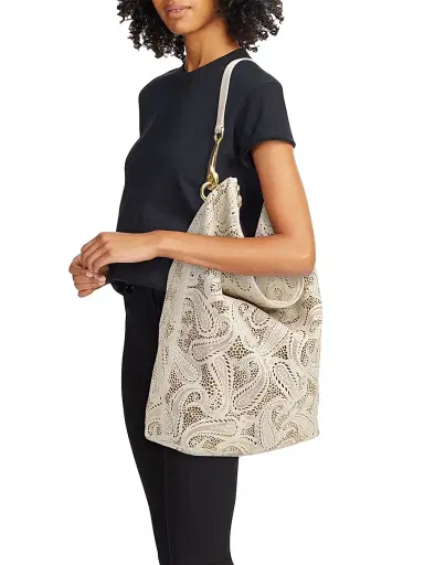Burberry Women's Bridle Large Paisley Leather Hobo Bag - Soap | Thumbnail 2 Burberry Women's Bridle Large Paisley Leather Hobo Bag - Soap | Thumbnail 2