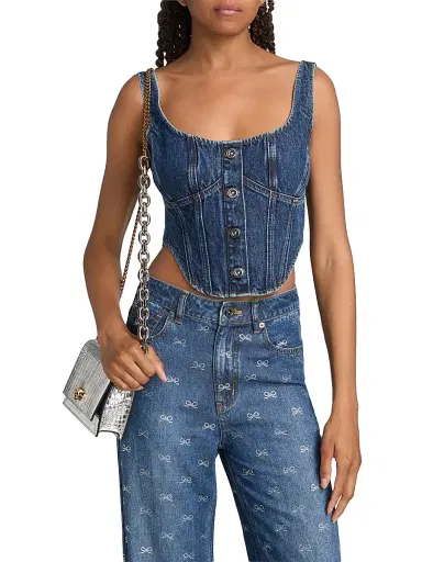 Self-Portrait Women's Denim Corset Top - Blue - Size 12 | Thumbnail 3 Self-Portrait Women's Denim Corset Top - Blue - Size 12 | Thumbnail 3