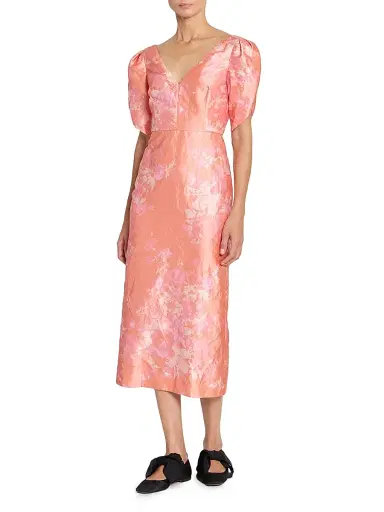 Erdem Women's Floral Textured Satin Midi-Dress - Rose Bouquet Peach Pink | Thumbnail 3 Erdem Women's Floral Textured Satin Midi-Dress - Rose Bouquet Peach Pink | Thumbnail 3