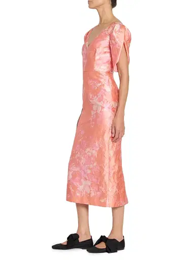 Erdem Women's Floral Textured Satin Midi-Dress - Rose Bouquet Peach Pink | Thumbnail 4 Erdem Women's Floral Textured Satin Midi-Dress - Rose Bouquet Peach Pink | Thumbnail 4