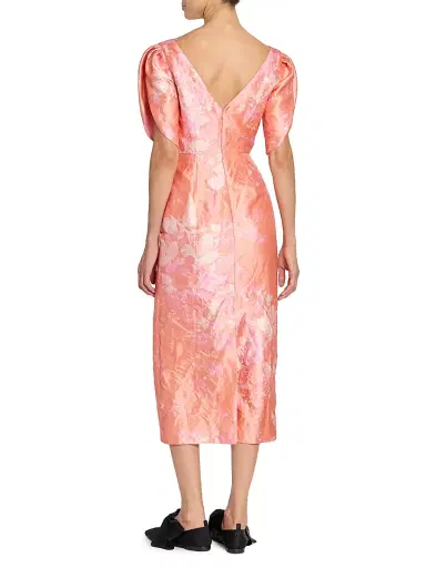 Erdem Women's Floral Textured Satin Midi-Dress - Rose Bouquet Peach Pink | Thumbnail 5 Erdem Women's Floral Textured Satin Midi-Dress - Rose Bouquet Peach Pink | Thumbnail 5