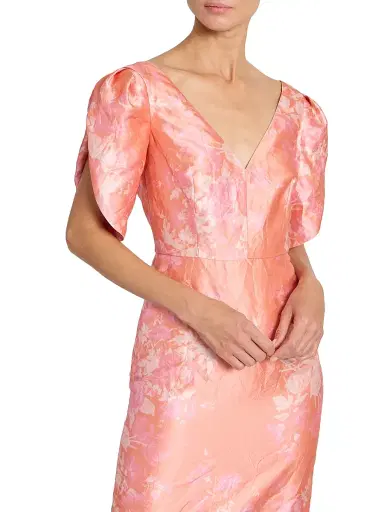 Erdem Women's Floral Textured Satin Midi-Dress - Rose Bouquet Peach Pink | Thumbnail 6 Erdem Women's Floral Textured Satin Midi-Dress - Rose Bouquet Peach Pink | Thumbnail 6