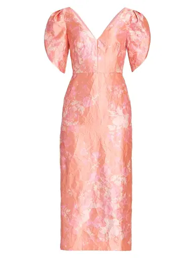 Erdem Women's Floral Textured Satin Midi-Dress - Rose Bouquet Peach Pink | Thumbnail 1 Erdem Women's Floral Textured Satin Midi-Dress - Rose Bouquet Peach Pink | Thumbnail 1