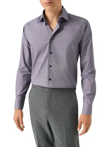 Eton Men's Contemporary-Fit Textured Cotton Piqué Shirt - Purple - Size 18 | Thumbnail 3 Eton Men's Contemporary-Fit Textured Cotton Piqué Shirt - Purple - Size 18 | Thumbnail 3