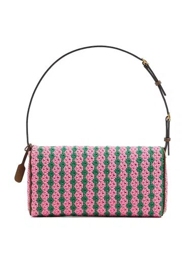 Valentino Garavani Women's Devain Shoulder Bag in Crochet Fabric - Pink Green | Thumbnail 4 Valentino Garavani Women's Devain Shoulder Bag in Crochet Fabric - Pink Green | Thumbnail 4
