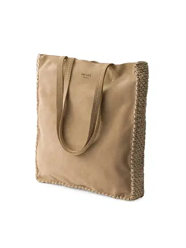 Prada Women's Suede and Crochet Tote Bag - Beige Khaki | Thumbnail 2 Prada Women's Suede and Crochet Tote Bag - Beige Khaki | Thumbnail 2