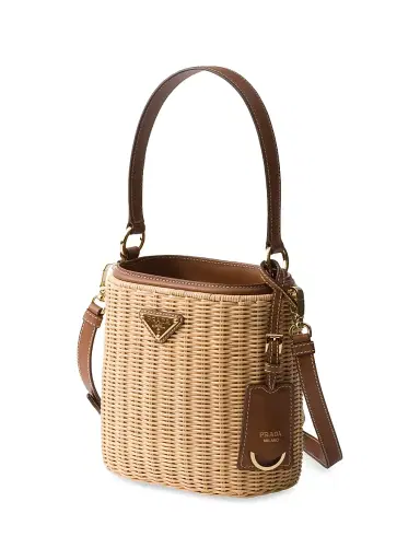 Prada Women's Wicker and Leather Bucket Bag | Thumbnail 2 Prada Women's Wicker and Leather Bucket Bag | Thumbnail 2