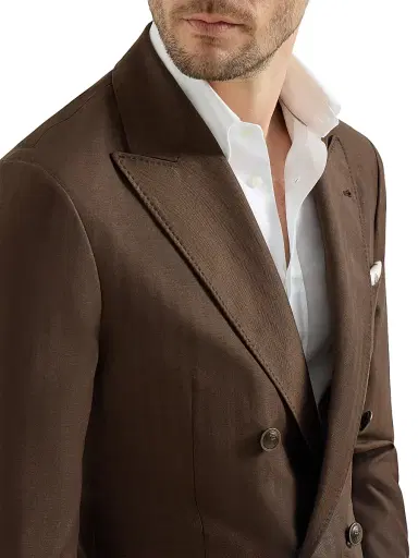 Brunello Cucinelli Men's Virgin Wool and Cashmere One and a Half Breasted Deconstructed Blazer - Brown - Size 44 | Thumbnail 4 Brunello Cucinelli Men's Virgin Wool and Cashmere One and a Half Breasted Deconstructed Blazer - Brown - Size 44 | Thumbnail 4
