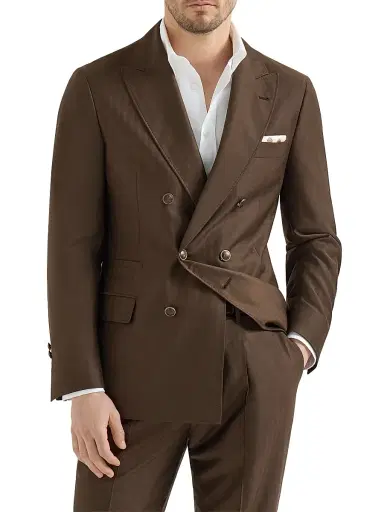 Brunello Cucinelli Men's Virgin Wool and Cashmere One and a Half Breasted Deconstructed Blazer - Brown - Size 44 | Thumbnail 1 Brunello Cucinelli Men's Virgin Wool and Cashmere One and a Half Breasted Deconstructed Blazer - Brown - Size 44 | Thumbnail 1